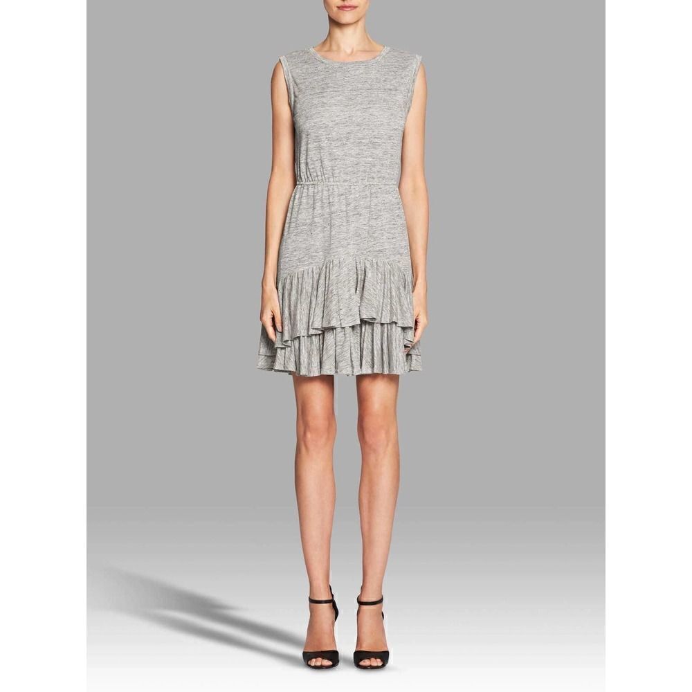 Rebecca Taylor Gray tiered ruffle hem Linen Sleeveless mini dress size Medium